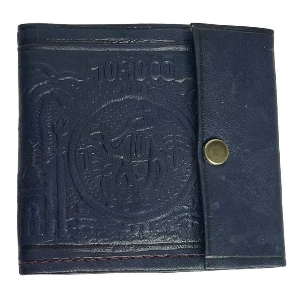 Vintage Blue Handmade Hand-Tooled‎ Embossed Moroccan Leather Wallet Coin Holder